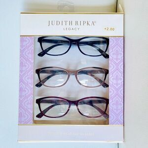 NWT 3 Pack 2.00 Judith Ripka Premium Eye Reading Glasses Black, Tan, Burgundy